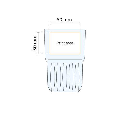 Technische werktekening van het longdrinkglas Onis Everest 35 cl met aanduiding van het drukgebied.